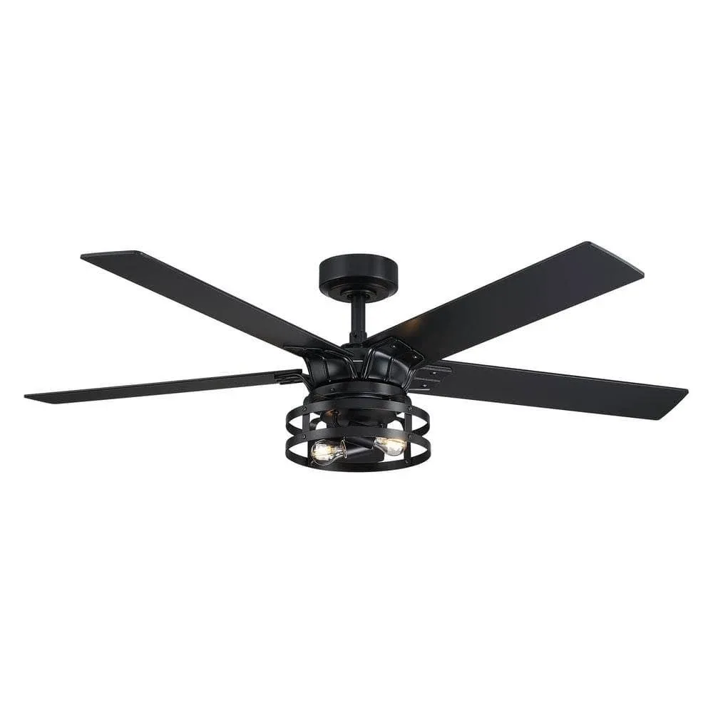 Parrot Uncle 52 in. Industrial Downrod Mount Black Ceiling Fan with Remote ...