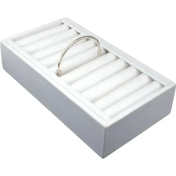 White Faux Leather 9 Bangle Bracelet Jewelry Display Tray 7 1/2" x 4 1/8"