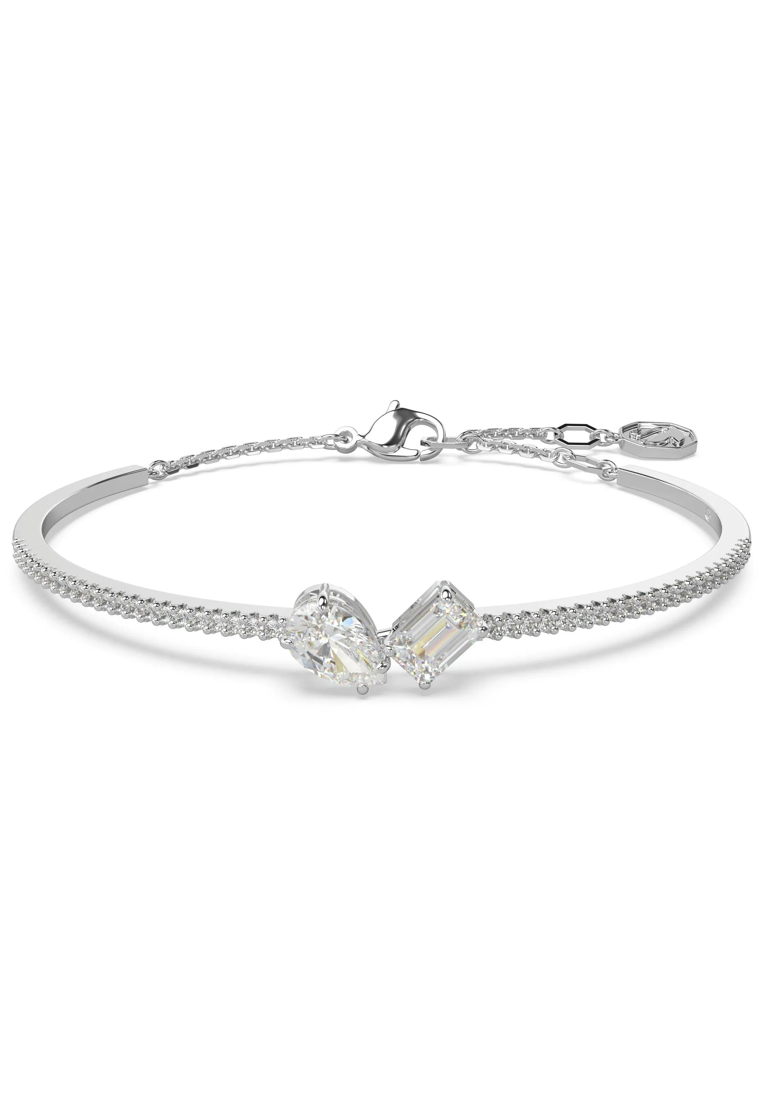 Mesmera bangle, Mixed cuts, White, Rhodium plated