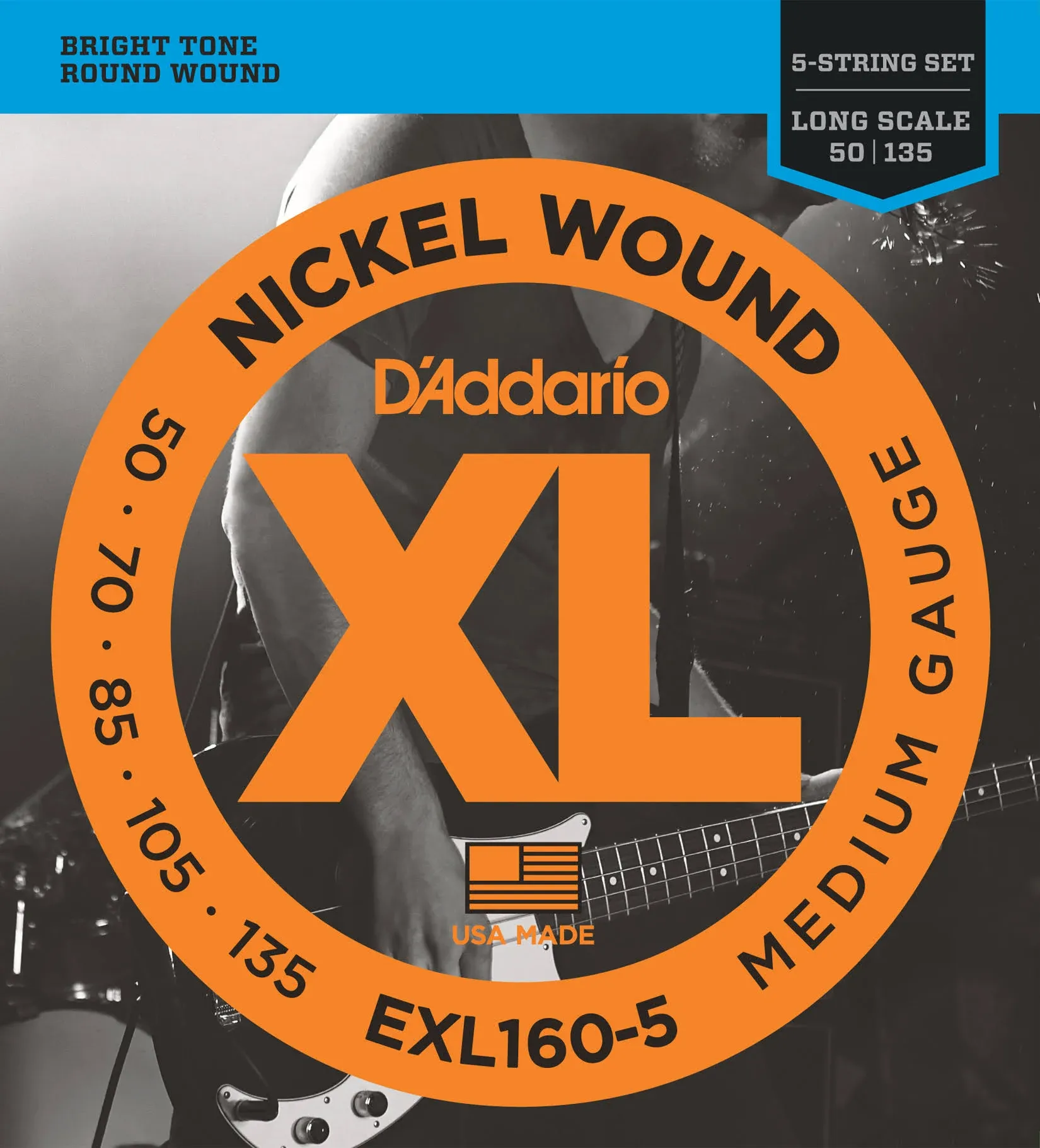 D'Addario EXL170-5 Light, 5-String Nickel Wound Bass Strings, 45-130