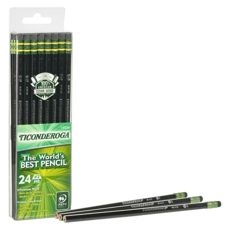 Ticonderoga No 2 Lead Pencils, Black Wood Barrel, Pack of 24