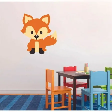 Baby Fox Cute Animal Cartoon Character Wall Art Decal Vinyl Sticker Girls Boys Room Bedroom Nursery Kindergarten House Fun Home Decor Removable Adhesive Sticker Peel and Stick Waterproof 10x8 inch