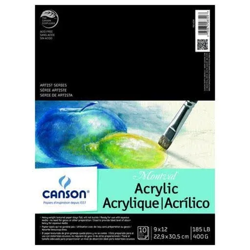 Canson Paper Acrylic Pad 9” X 12” White, 8 Sheets/Pad Cold Press