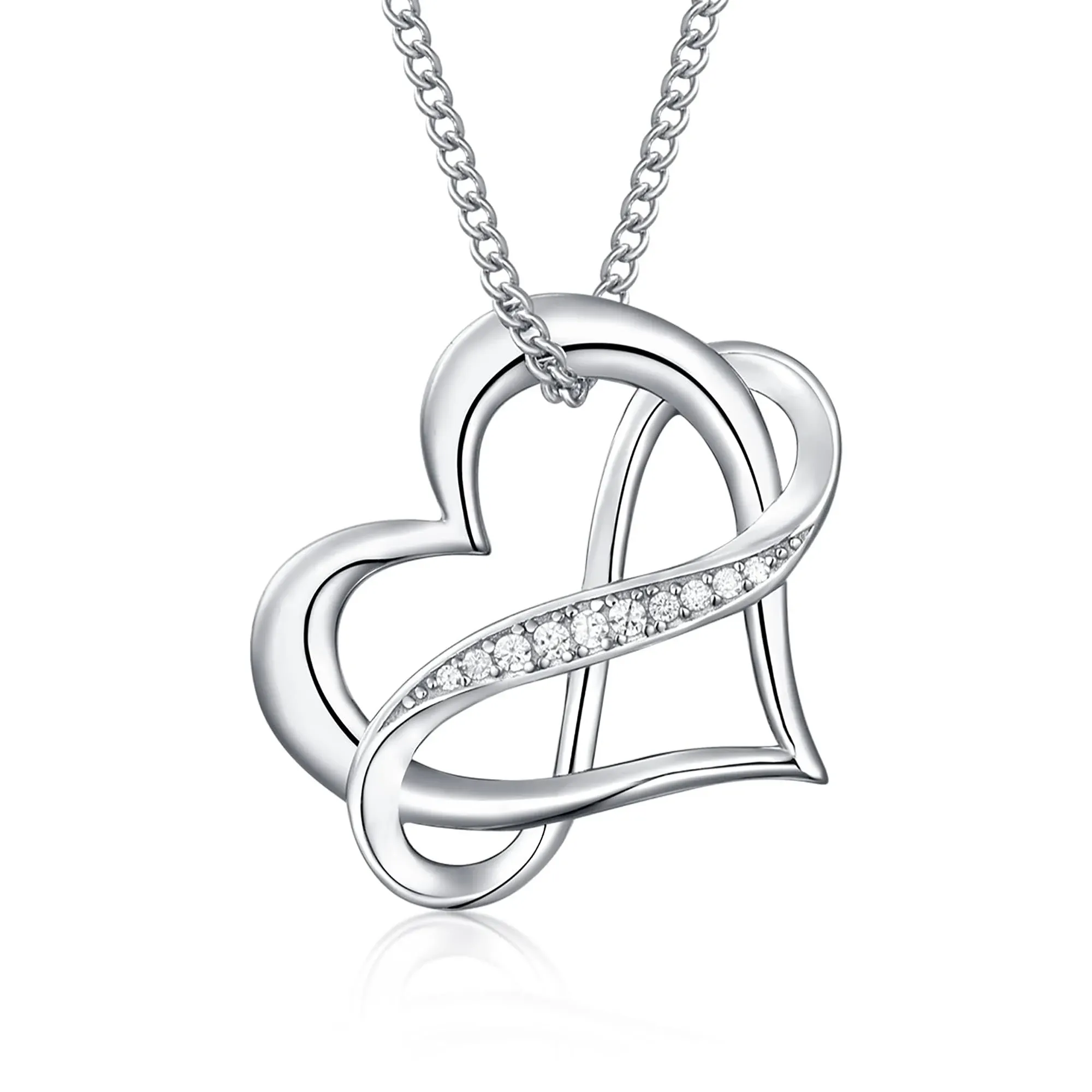 White Gold Sterling Silver Infinity Love Heart Pendant Necklace Jewelry Gifts