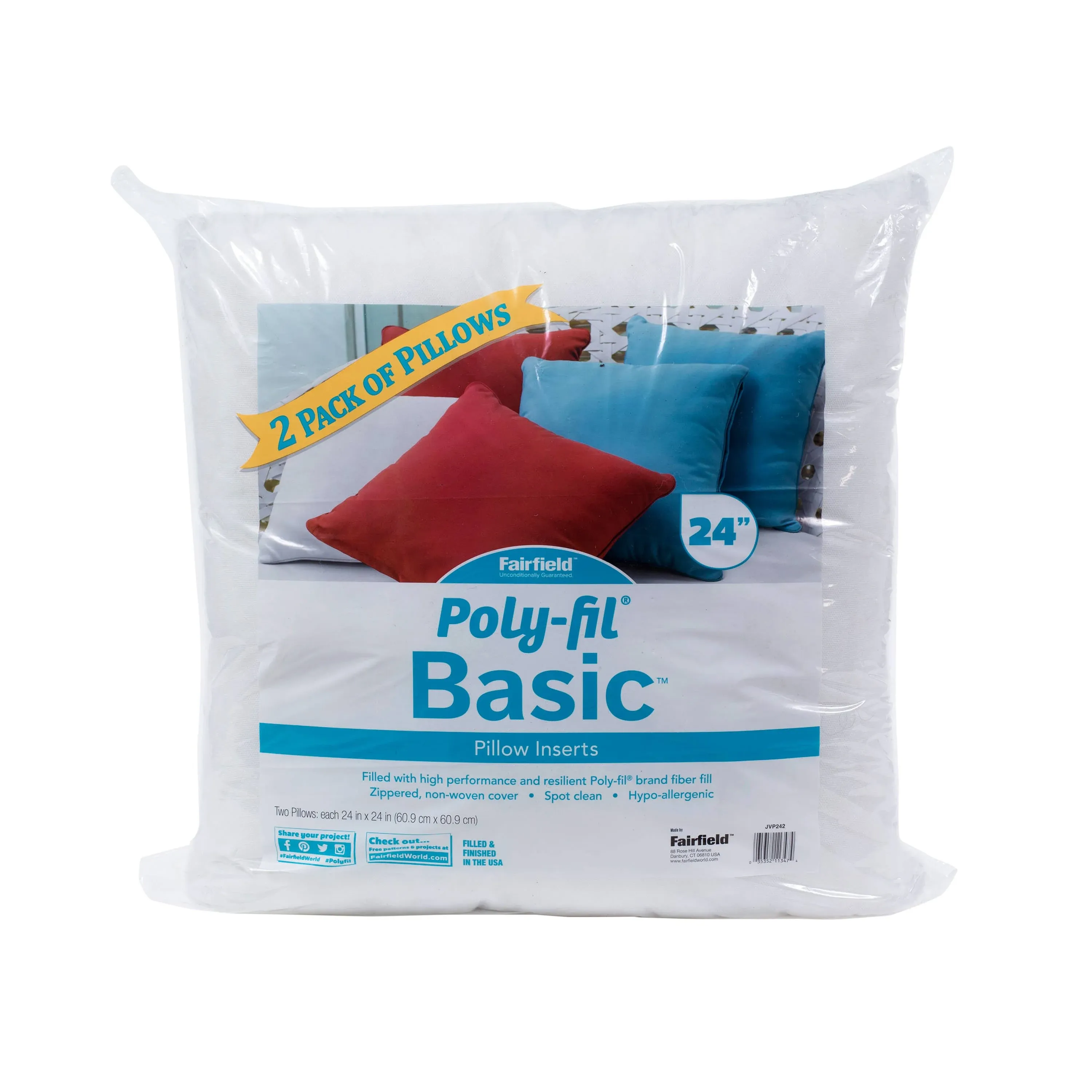 24"x24" FOB: Mi Poly-Fil Basic Pillow Insert 2/Pkg - Fairfield