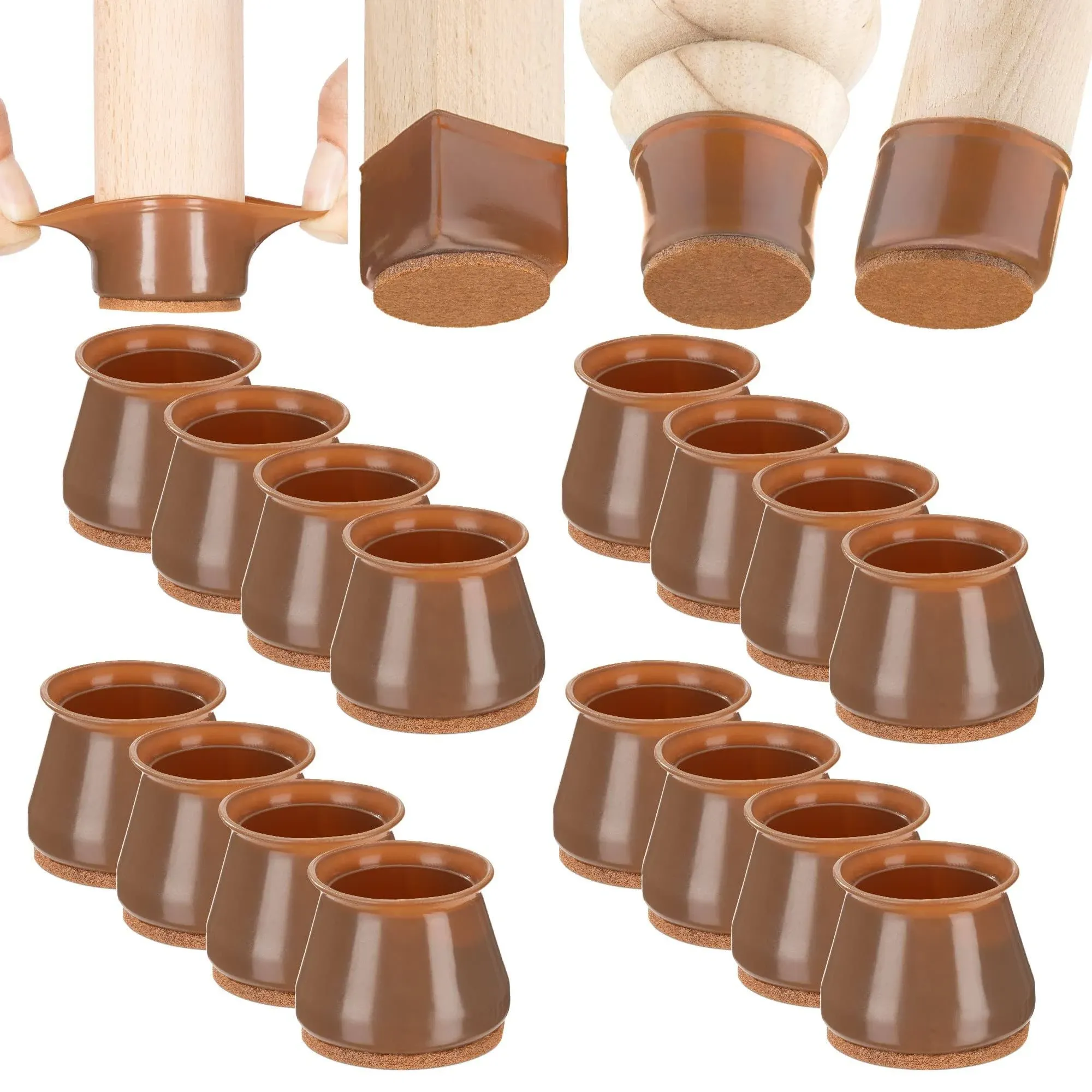 Aneaseit Chair Leg Floor Protectors - 16 Pcs Brown - Felt Bottom Silicone Pads for Hardwood Floors & Furniture Feet - Rubber Caps for Chairs - Medium