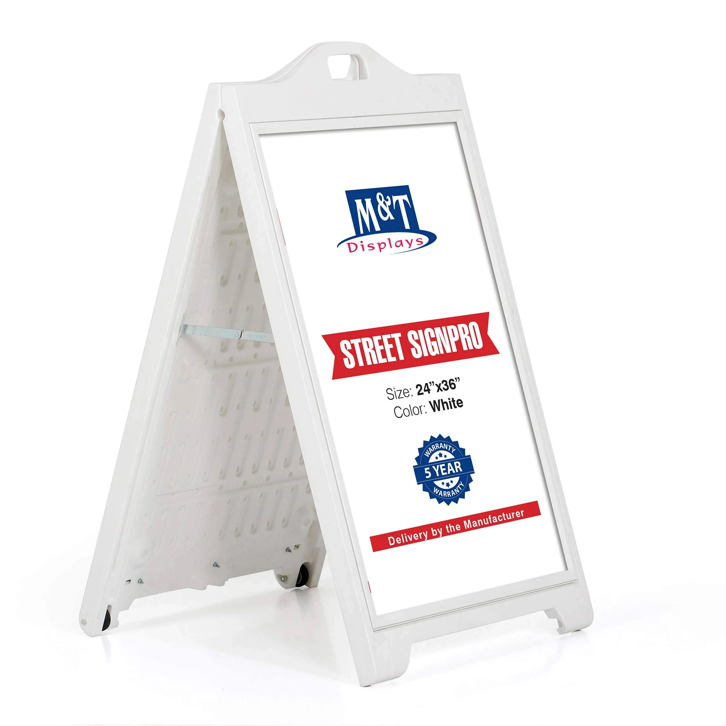 M&T Displays Street SignPro without Lens Protective Cover, 24x36 Inch Poster White Double Sided Sandwich Board Folding A-Frame Sidewalk Curb Sign Portable Advertising Display for Restaurant Cafe