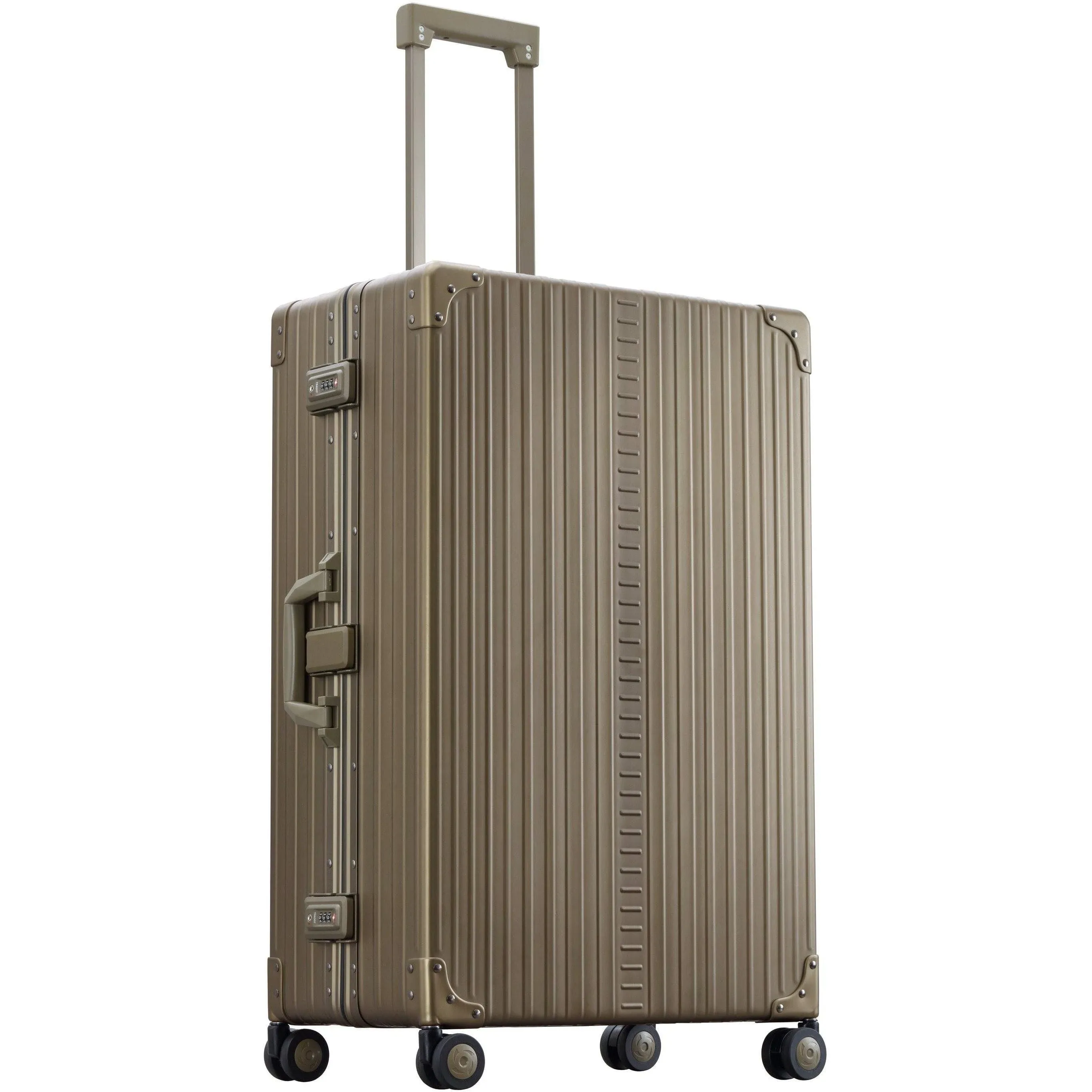 Aleon 30" Macro Traveler Aluminum Hardside Checked Luggage - Durable Spinner Suitcase with Piano Hinges, Water-Resistant, TSA Locks, Ideal for Extended Travel & Men & Women's Check-In Bag (Platinum)