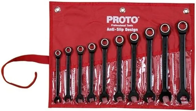 Proto JSCRM-10S 10-Piece Metric Non-Reversible Combination Ratcheting Wrench Set ...