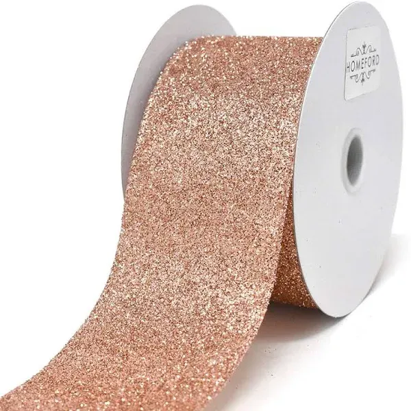 Homeford Rose Gold All Glitter Wired Ribbon, 2-1/2-Inch, 10-Yard