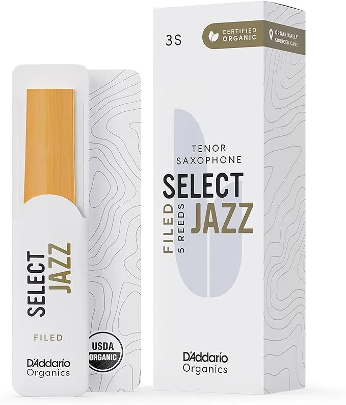 D'Addario Organic Select Jazz Filed Tenor Saxophone Reeds, Strength 3 Soft, 5-Pack