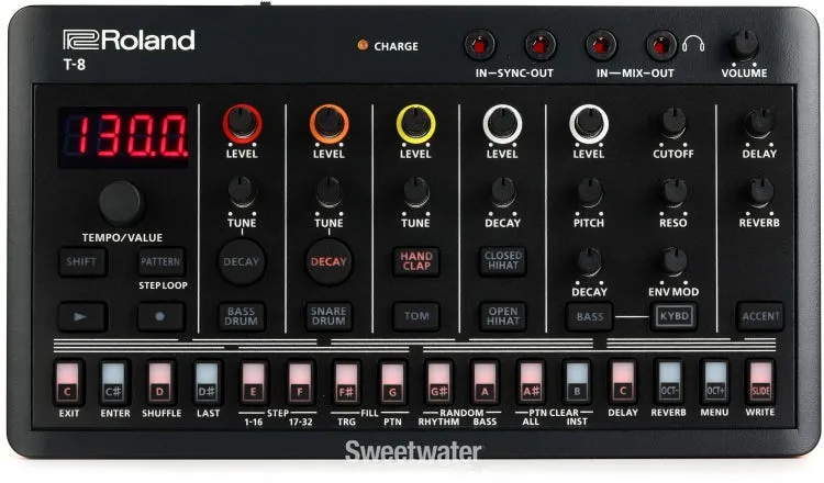 Roland AIRA Compact T-8 Beat Ultra-Portable Bass Machine Sounds | TR-REC Drum Sequencer | Six Rhythm Tracks | Built-in Effects | USB and MIDI Connectivity