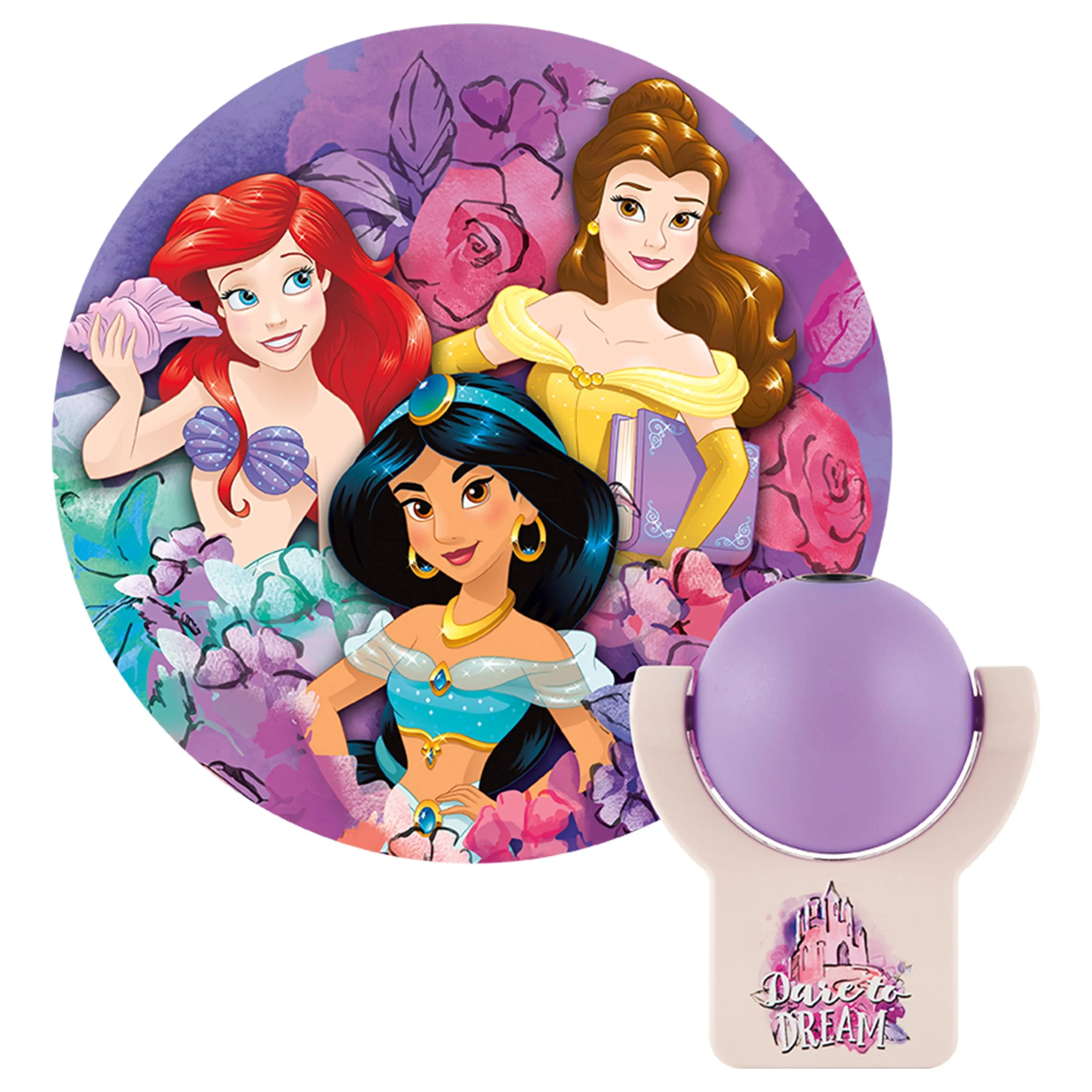 Projectables Disney Princess LED Night Light Plug-In, Dusk-to-Dawn, Ariel, Belle, and Jasmine on Ceiling, Floor, or Wall, Ideal for Girls Room, Nursery, Playroom, Bathroom, Bedroom, 13230, 1-Image