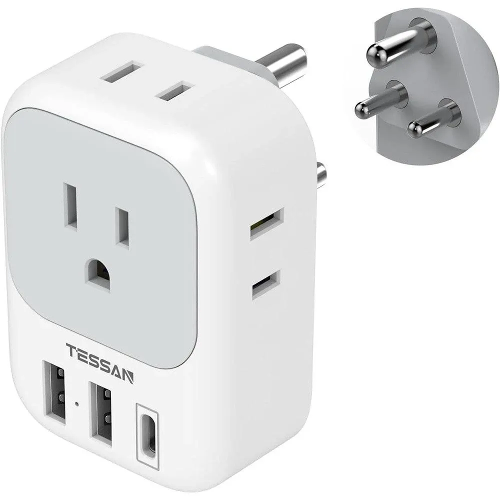 European Travel Plug Adapter USB C, TESSAN International white gray 