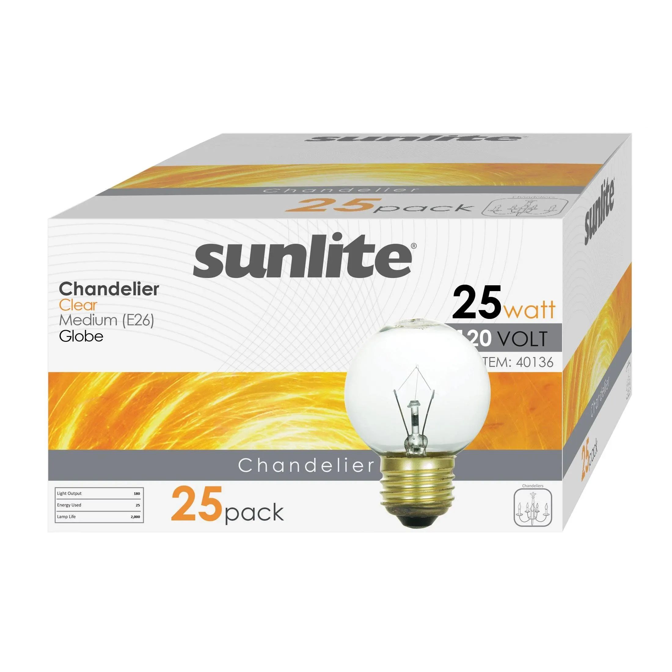 Sunlite 25W Incan G16 Globe Medium (E26) Base (25 Pack), Crystal Clear