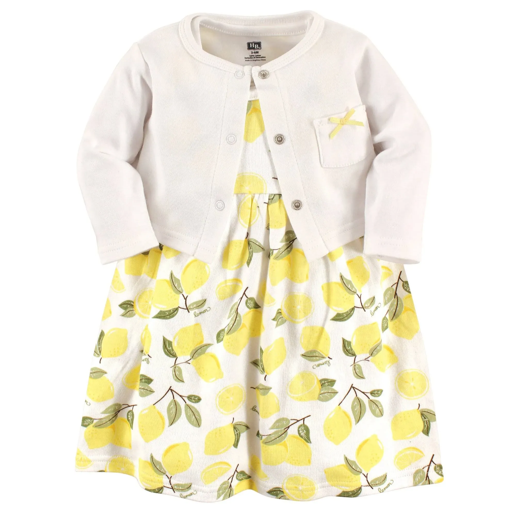 Hudson Baby Cotton Dress and Cardigan Set Lemon / 3-6 Months