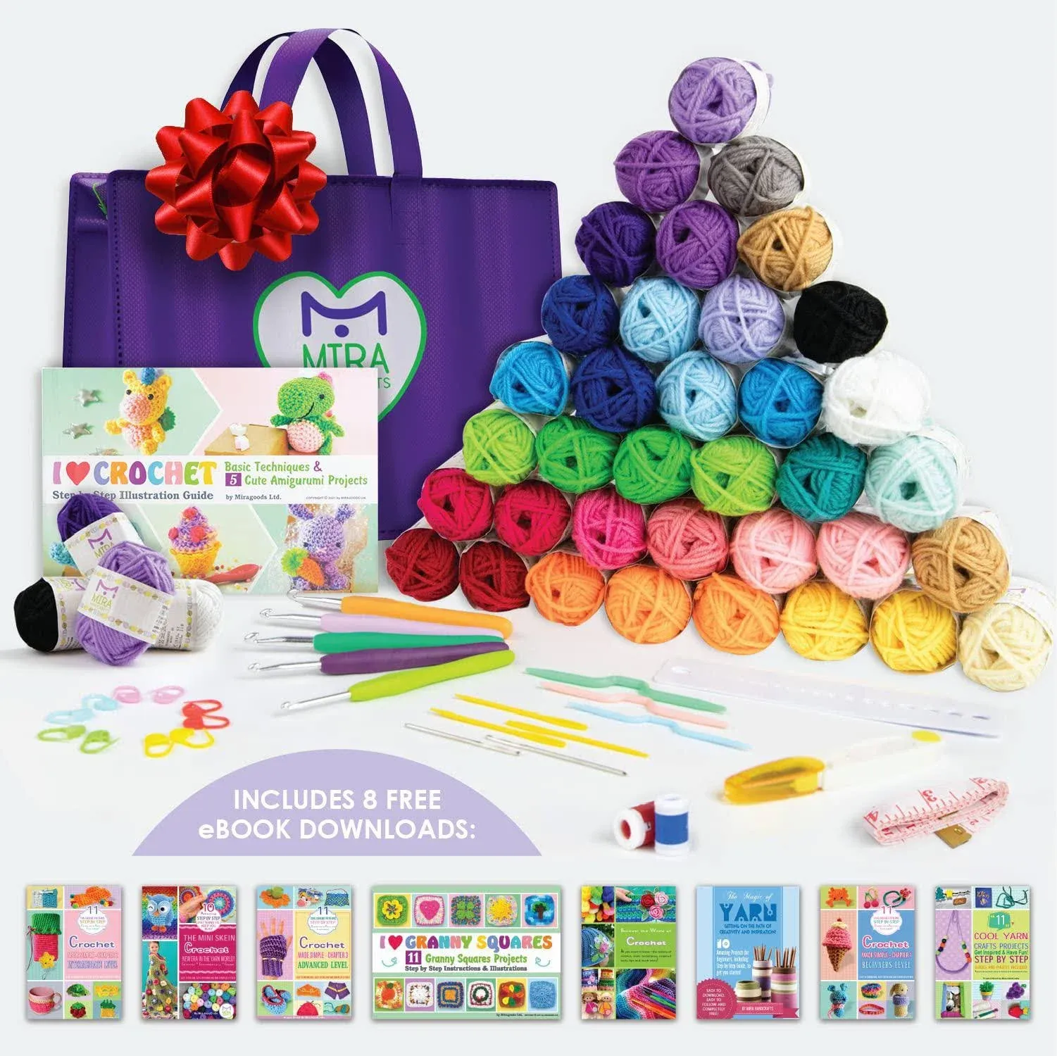 Premium Crochet Yarn Kit 40 Colorful Acrylic Yarns, All Crocheting and Knitting Supplies for Yarn Crafts, and Books for Design