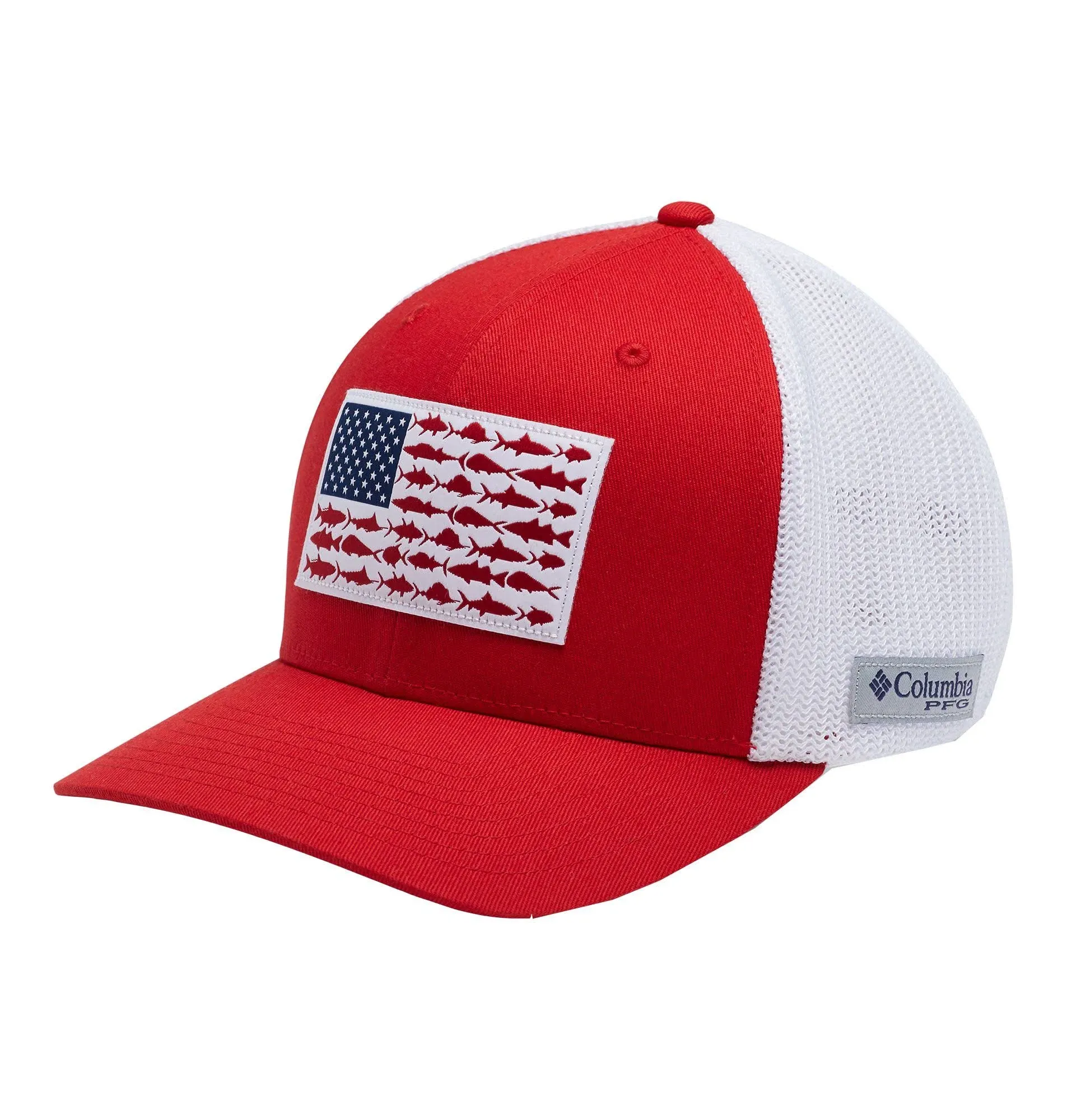 Columbia Mens PFG Flexfit Fish Flag Hat - Blue/Red/White - L/XL