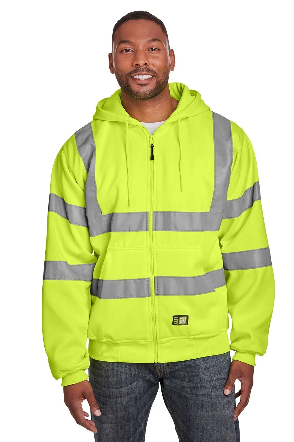 Berne Men S Hi Vis Class 3 Lined Hooded Sweatshirt Yellow-L