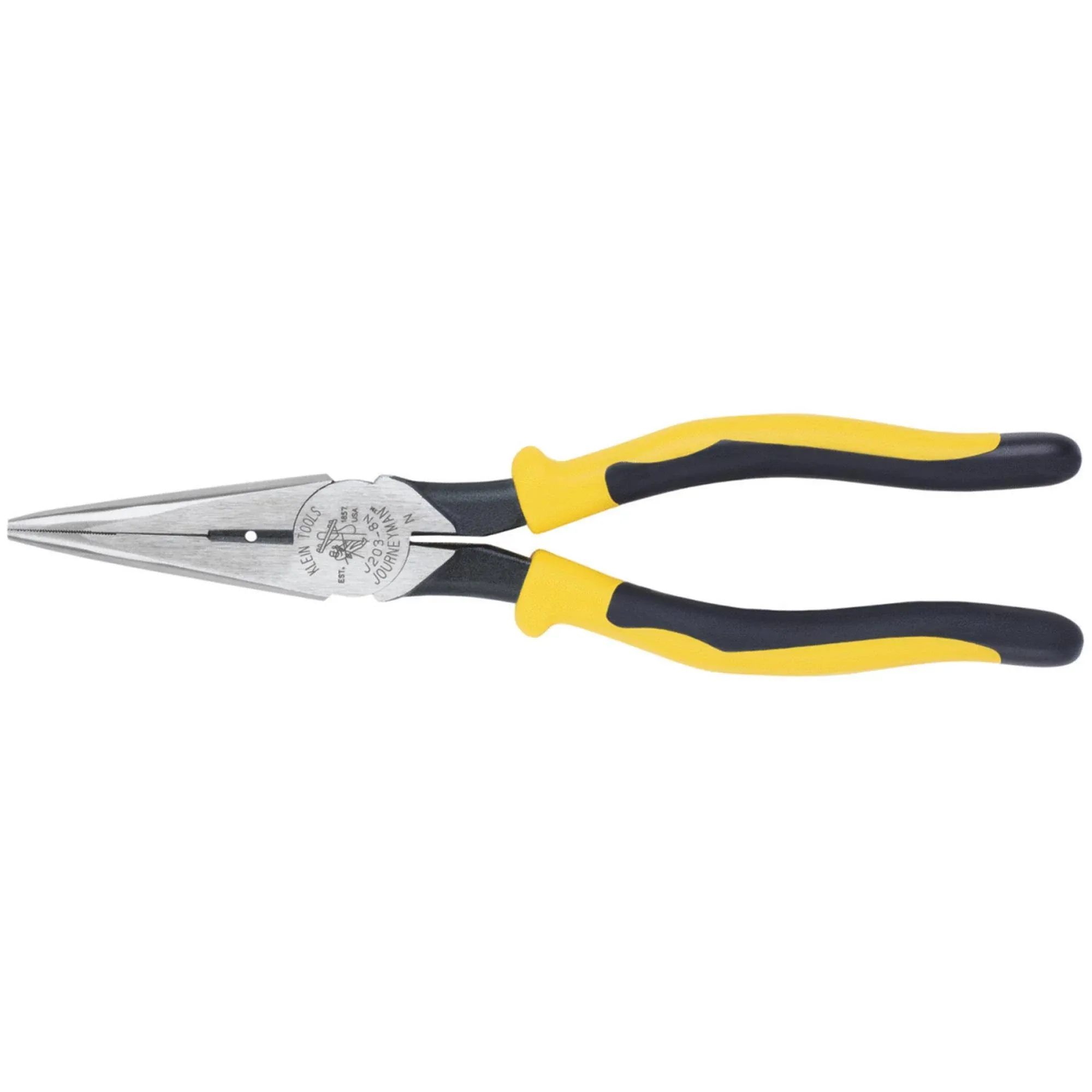 Klein Tools J203-8N Long Nose Side-Cutter Stripping Pliers, Induction Hardened and Heavier For Increased Cutting Power, 8-Inch