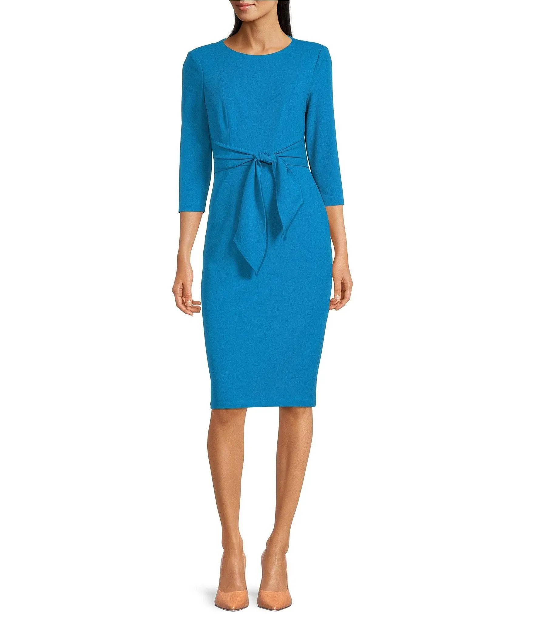 Adrianna Papell Women's Tie Waist Crepe Sheath Dress