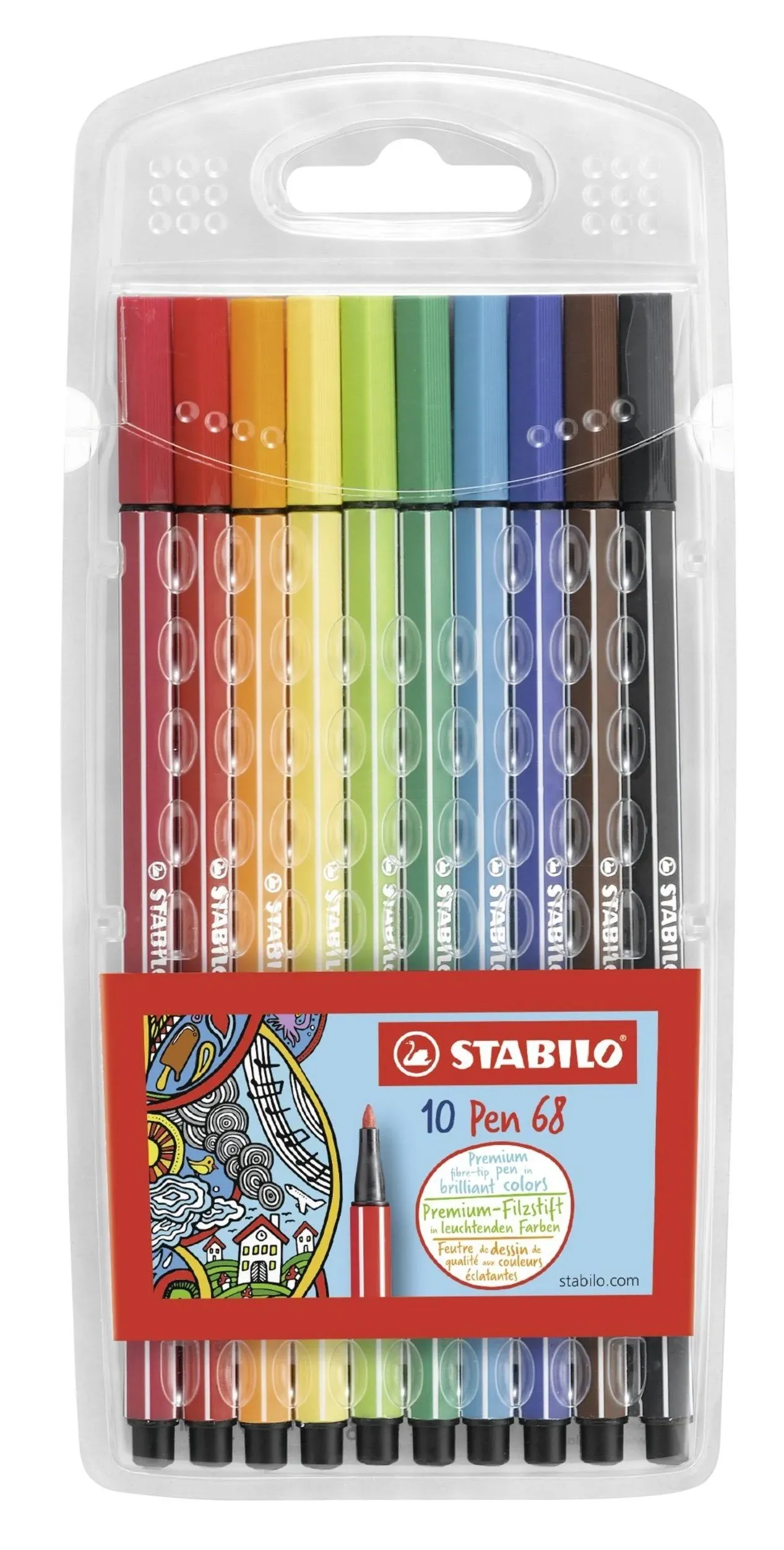 Premium Felt Tip Pen - STABILO Pen 68 - Wallet of 30 - Assorted colors incl 6 Neon