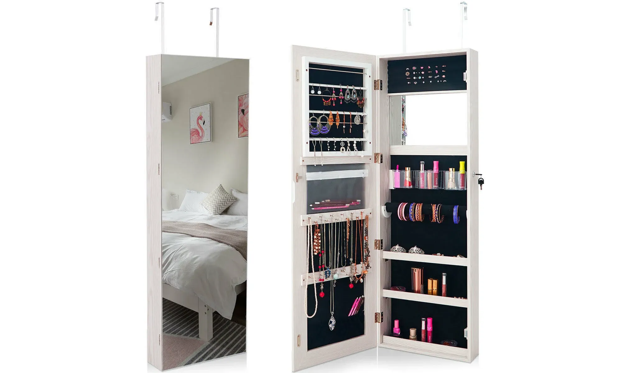 Costway Wall&Door Mounted Jewelry Cabinet Storage Organizer Mirror ...