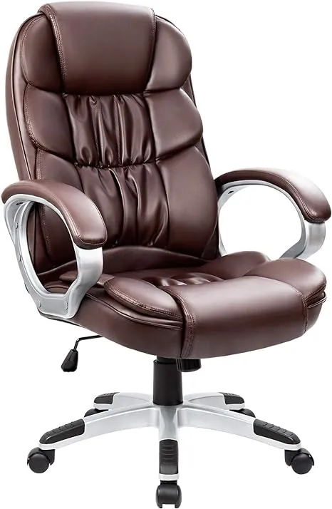 FDW Office Chair Computer High Back Adjustable Ergonomic Desk Chair Executive PU Leather Swivel Task Chair with Armrests Lumbar Support (Brown)