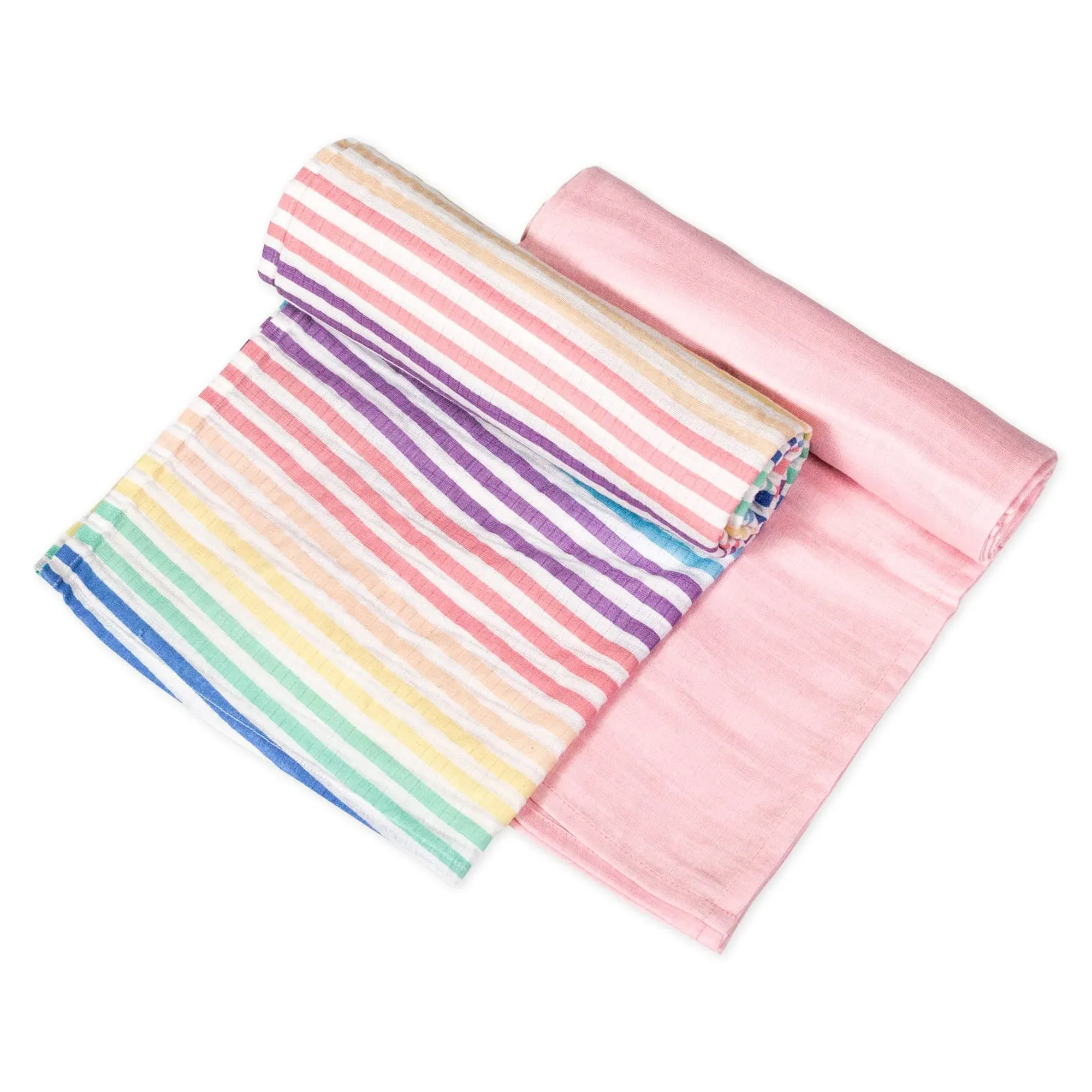 HonestBaby 2-Pack Organic Cotton Swaddle Blankets, Rainbow Stripe/Pink, One Size