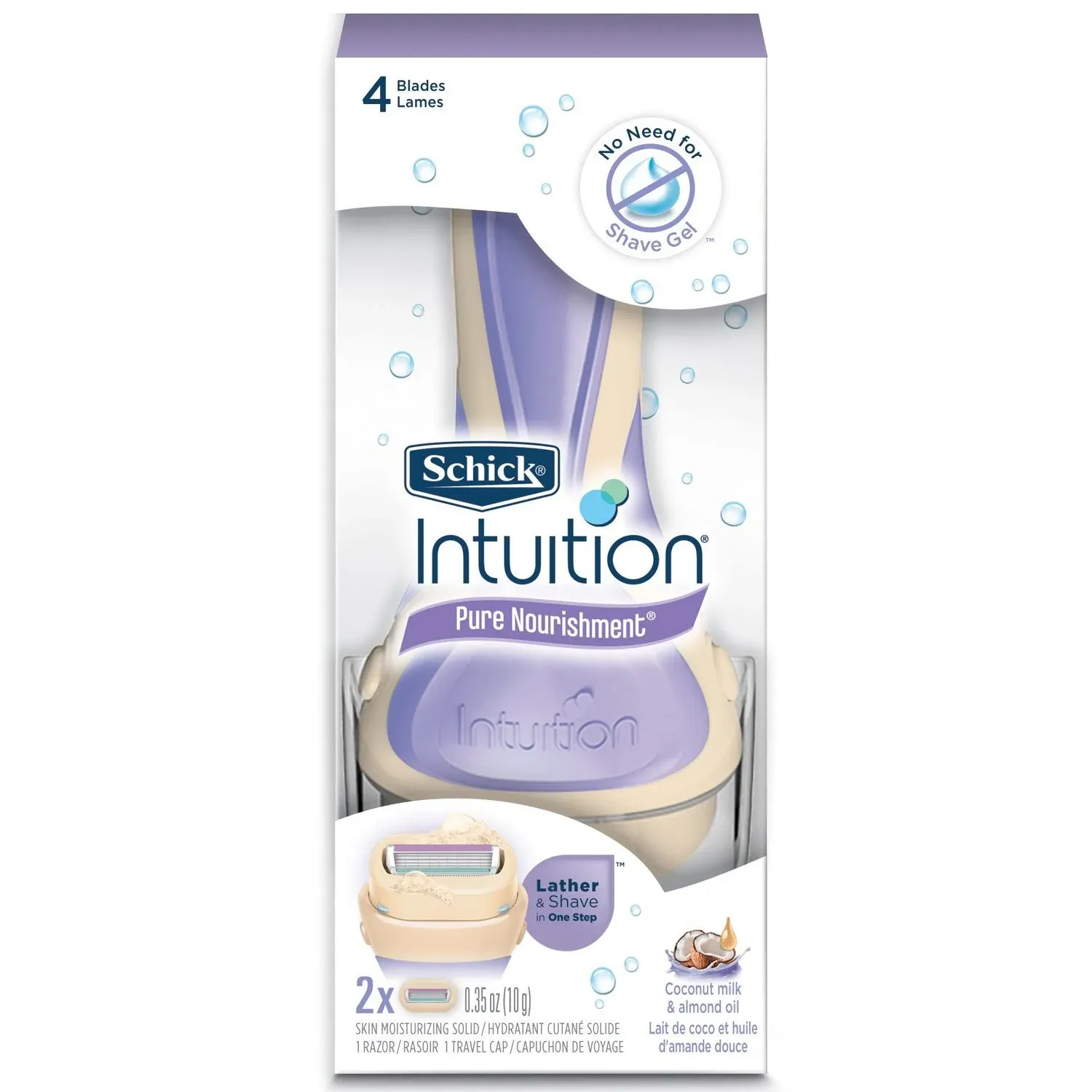 Schick Intuition Pure Nourishment with Coconut Milk & Almond Oil Razor Handle Plus 2 Refill Razor Blades - 1 pack