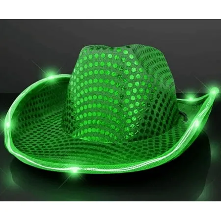 FlashingBlinkyLights Sequin Cowboy Hat with LED Brim, Green