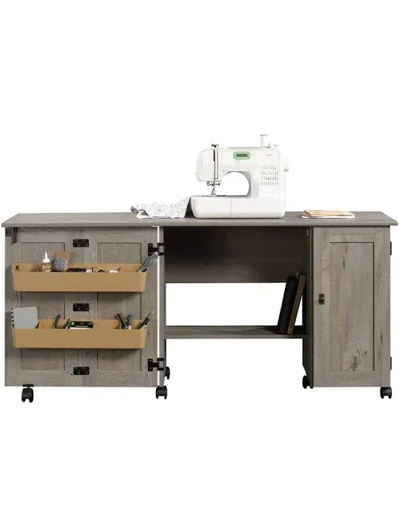 SAUDER 60 in. Wide Sewing Craft Cart in Mystic Oak