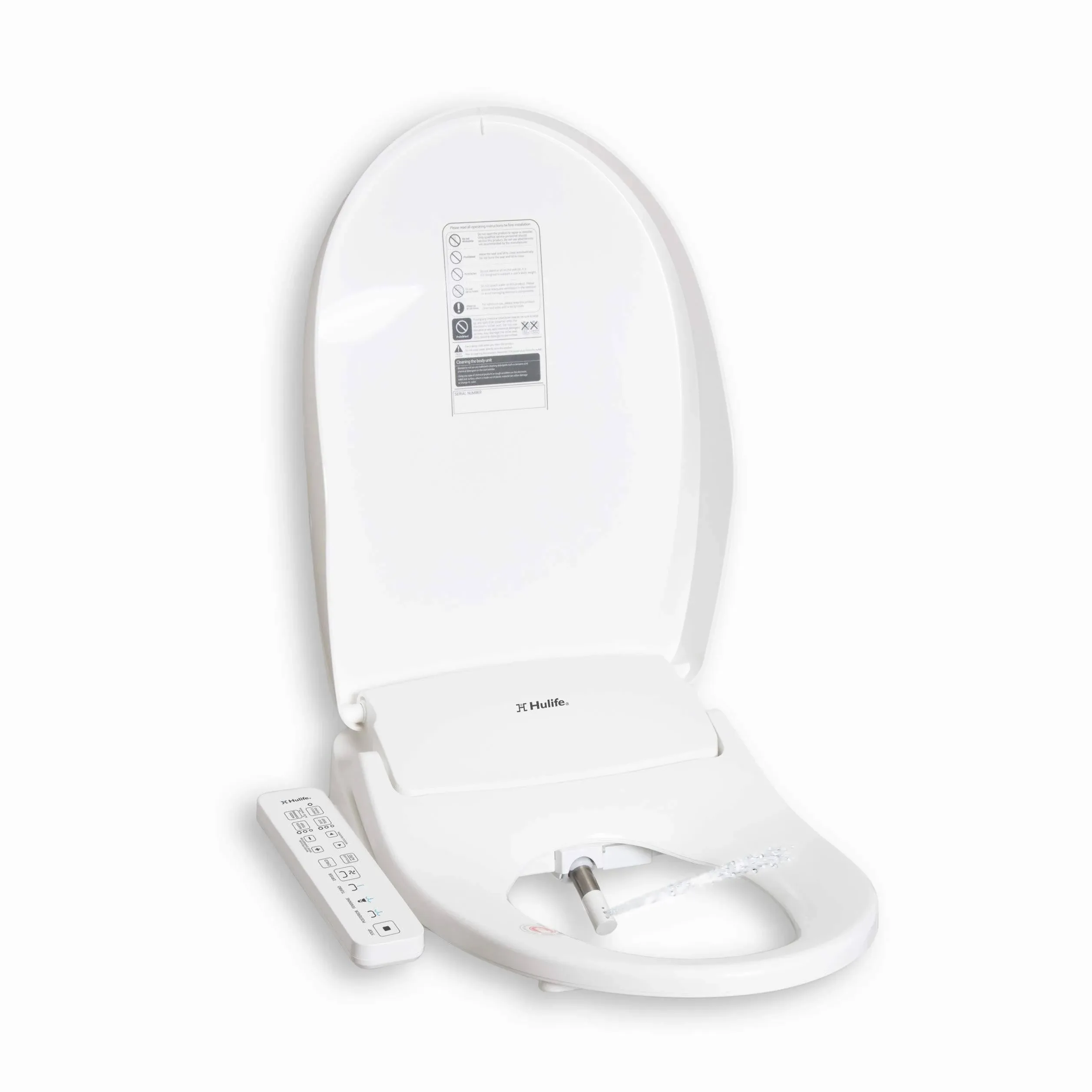 Hulife Plastic White Elongated Soft Close Heated Bidet Toilet Seat