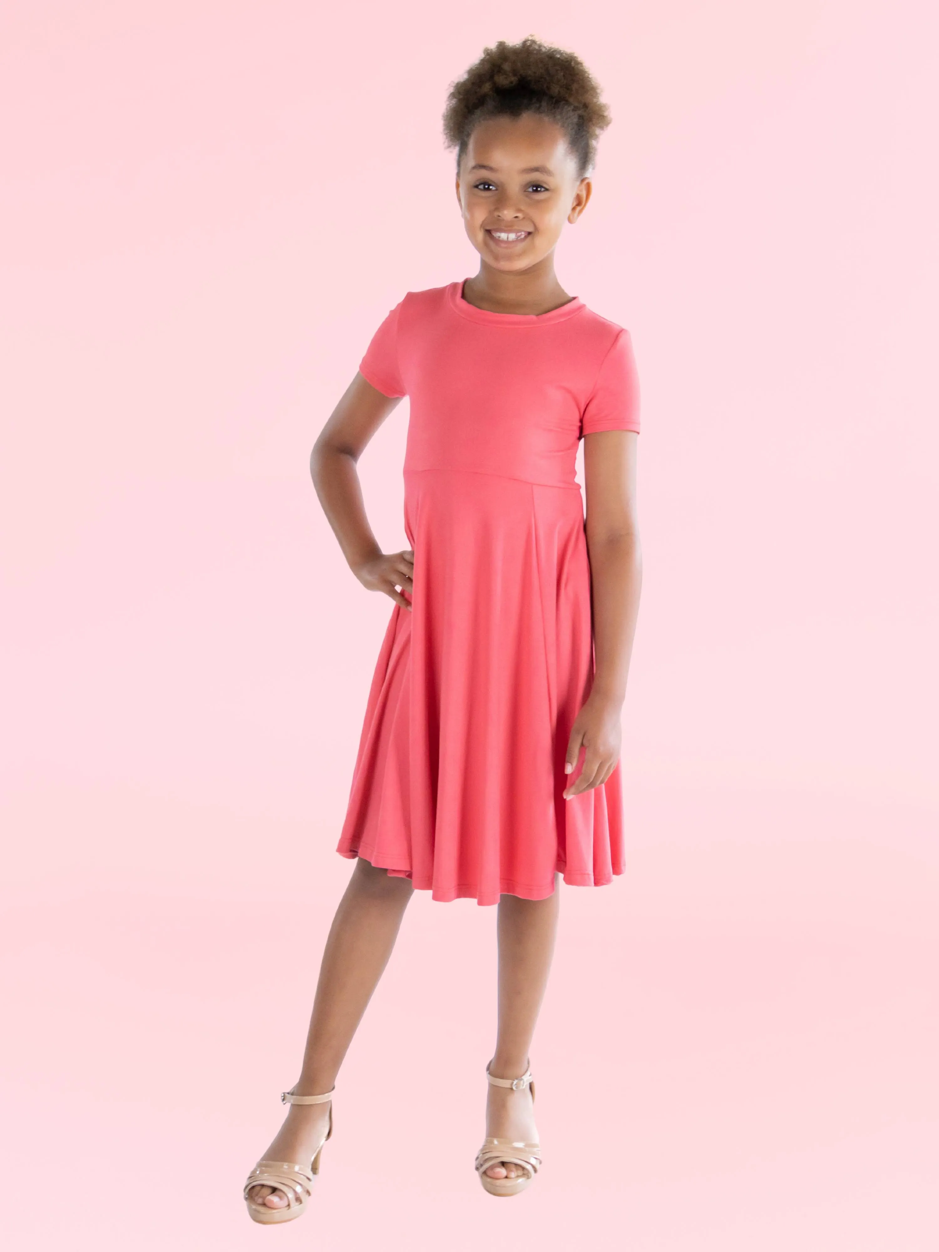 24seven Comfort Apparel Girls Flowy Short Sleeve Girls Dress