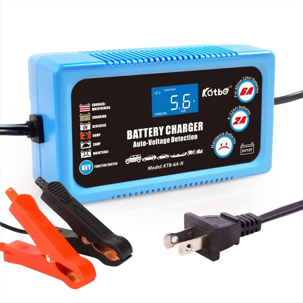 Katbo 6 Amp Smart Battery Charger 12V 6V Automatic and Manual Switch 2A or 6A...