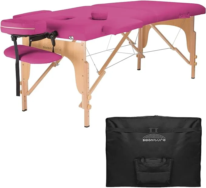 Saloniture Professional Portable Folding Massage Table with Carrying Case - Hot Pink