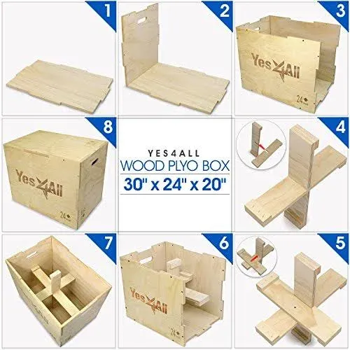 Yes4All 3 in 1 Wooden Plyo Box, Plyometric Box for Home Gym and Outdoor Workouts, Available in 4 Sizes