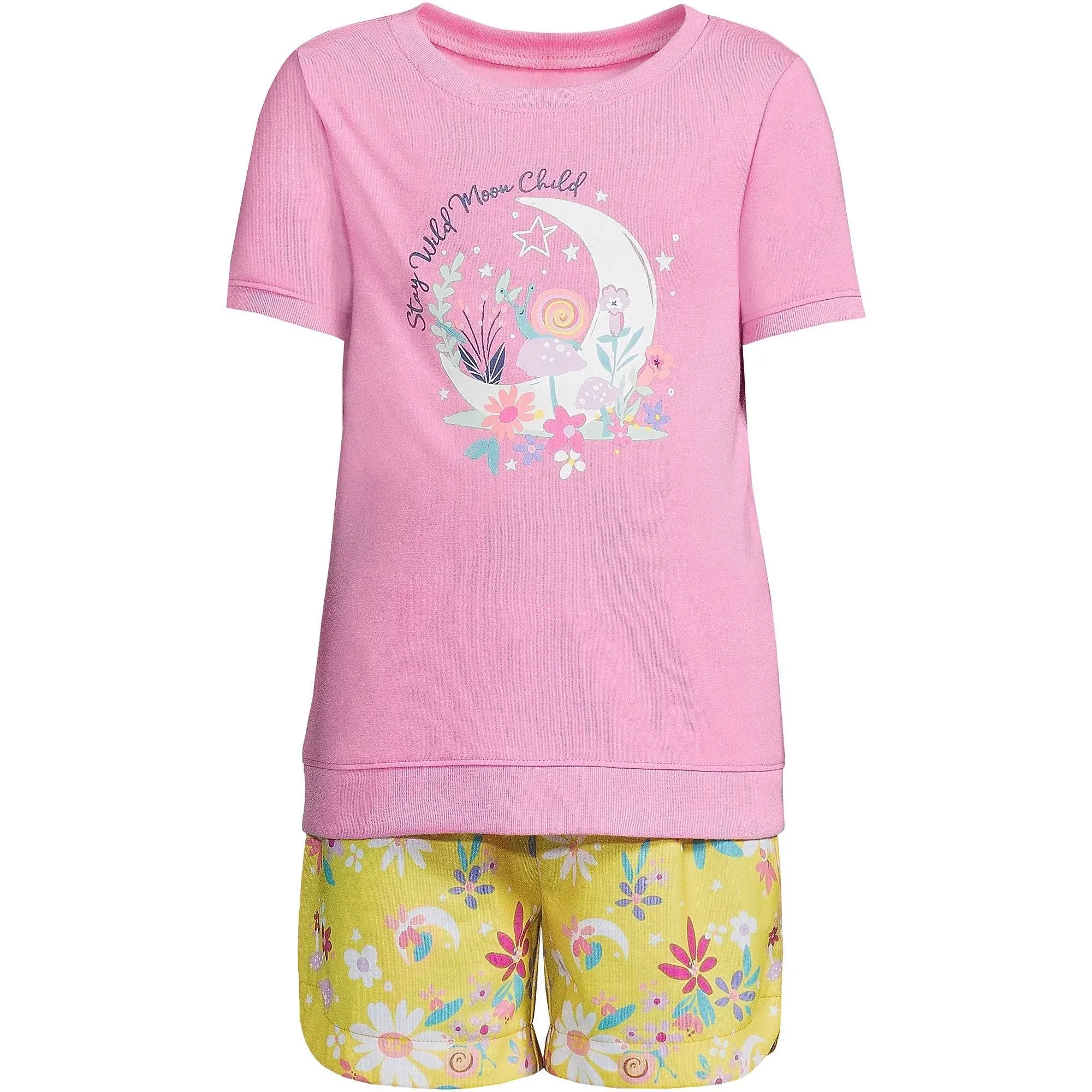 Lands' End Girls Short Sleeve Tee and Shorts Pajama Set - 4 - Moon Floral