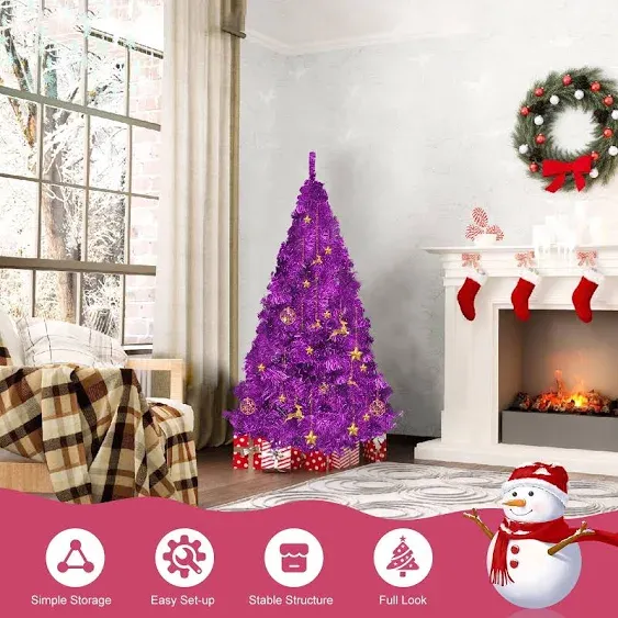 Fawyn 6 Ft Sparking Gorgeous Folding Artificial Tinsel Christmas Tree Purple Color 450 Tips