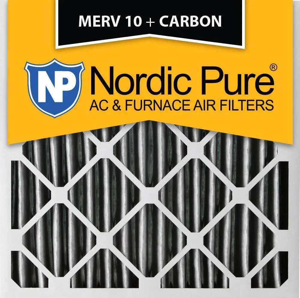 Nordic Pure 20x20x4 (3 5/8) Furnace Air Filters MERV 10 Pleated + Carbon 2 Pack