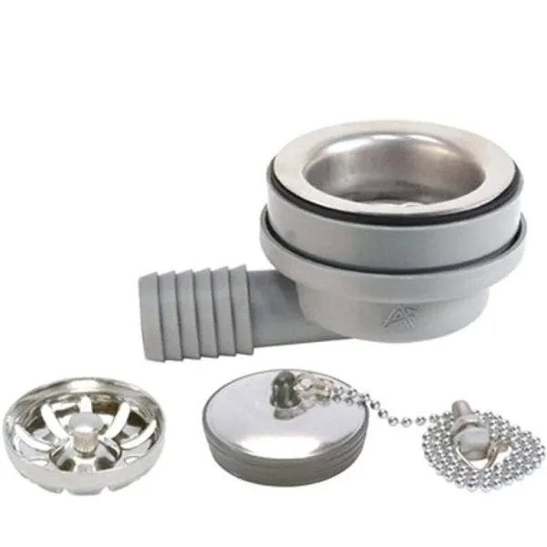 Ambassador Marine Sink Drain with Brushed Finish and Strainer