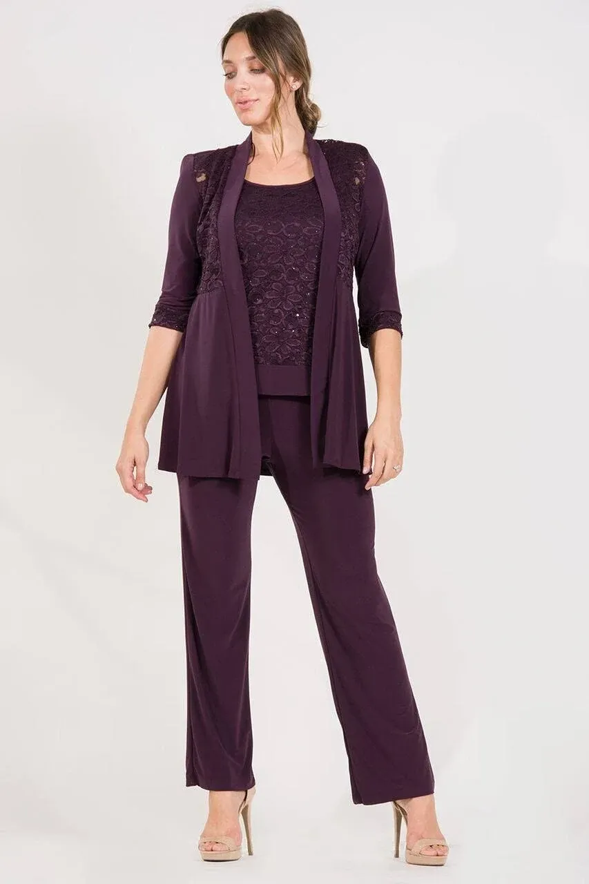 R&M Richards Women's Lace Sequined Pant Suit