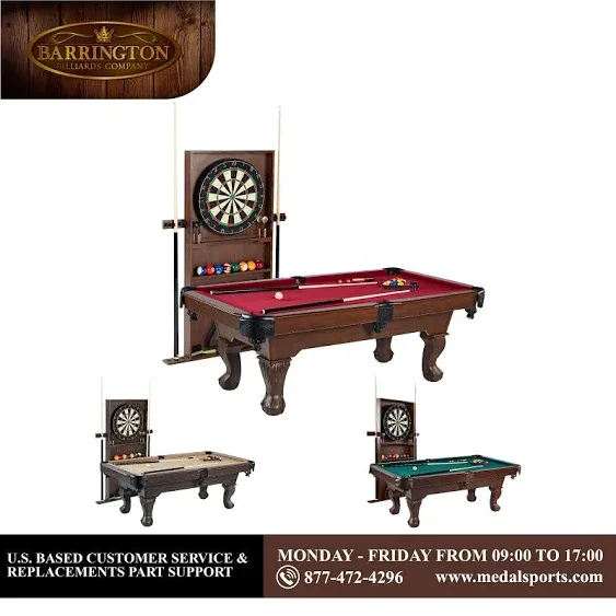 Mesa de Billar de 7,5 Pies con Portaequipajes y Juego de Dardos, Verde, de la Empresa Barrington Billiards