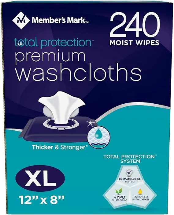 2 PACK Member&#039;s Mark 240 Adult Washcloth Disposable Moist Hand Face Body Wipes