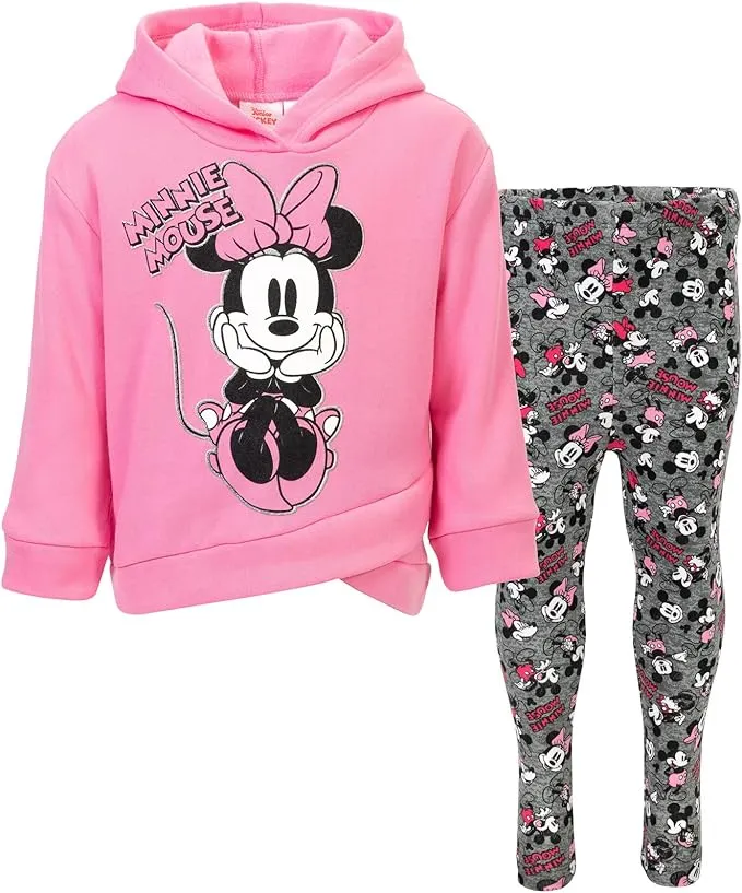 Disney Minnie Mouse Baby Girls 2 Piece Fleece Ruffle Hoodie & Legging Set Red