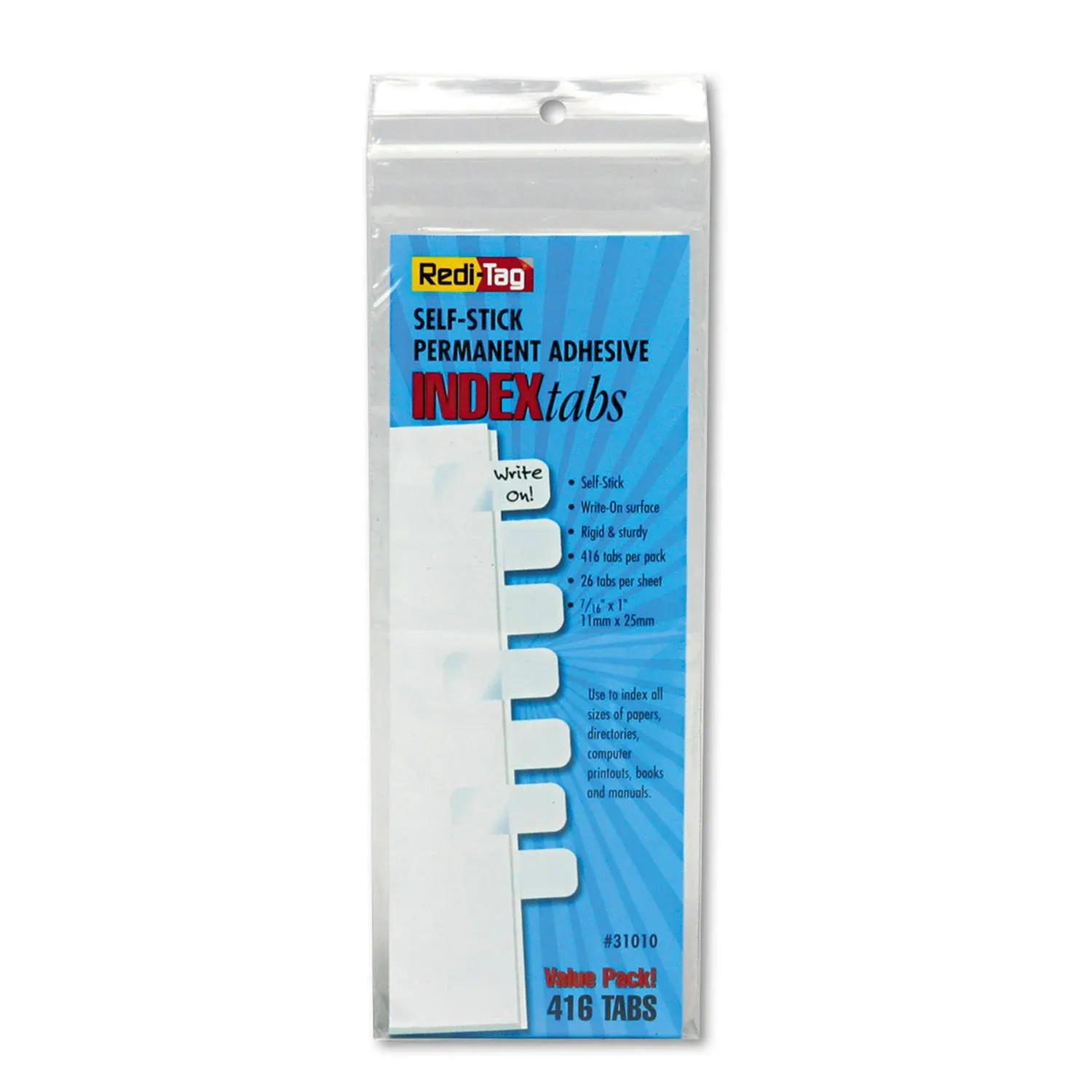 Redi-Tag Side-Mount Self-Stick Plastic Index Tabs 1in White 416/Pack