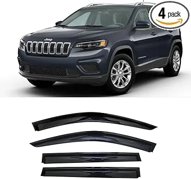 Smoke Tinted Side Window Visor Deflectors Rain Guards Compatible with Jeep Cherokee KL 2014-2023 Latitude Altitude Limited Trailhawk X 2015 2016 2017 2018 2019 2020 2021 2022