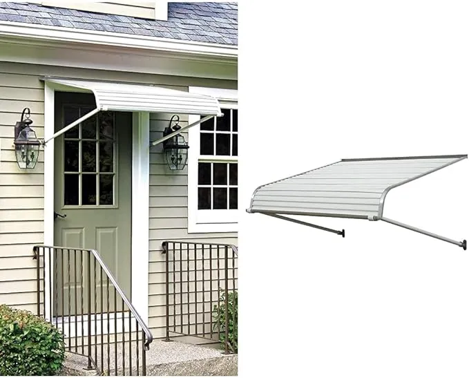 NuImage Awnings 60425 Aluminum Door Canopy with Support Arms, White,60 inches Wide & 42000 Aluminum Vented Sidewings, White