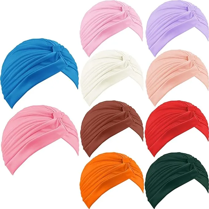 Geyoga 10 Pcs Stretchy Turban Cap Chemo Head Wraps Cancer Headwear Bennie Twisted India's Hat for Women