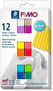 STAEDTLER 8023 C12-2 FIMO Soft Oven-Hardening Polymer Modelling Clay - Assorted Brilliant Colours (Pack of 12 x 25g Blocks)